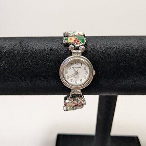 Kim Rodgers Christmas Holiday Enamel Link Beaded Quartz Watch Vintage Santa
